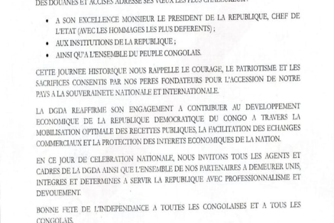 Message de Vœux à son Excellence Monsieur le Président de la République, Chef de l’État, à l’occasion de la Commémoration du 66ème anniversaire de l’accession de notre pays à la Souveraineté nationale et internationale